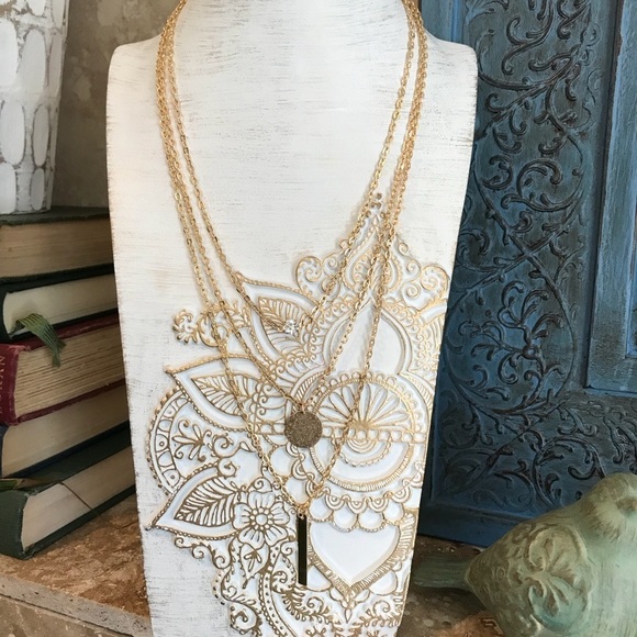 3 layer geometric and rhinestone choker necklace - Picture 4 of 8